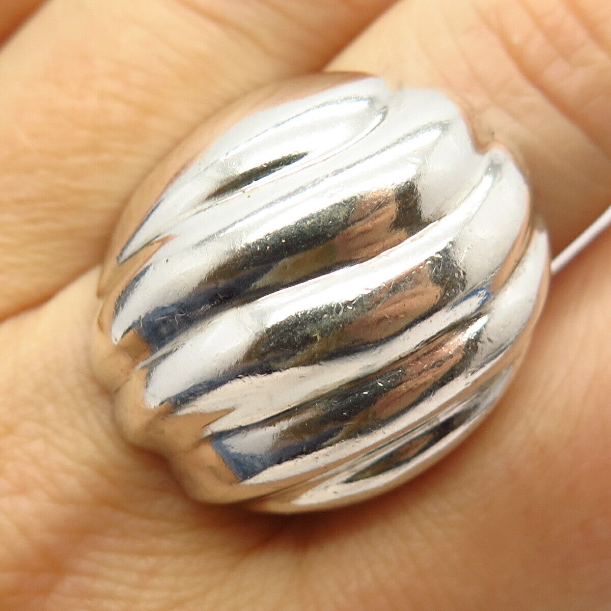 925 Sterling Silver Vintage Mexico Ribbed Design Wide Ring Size 8