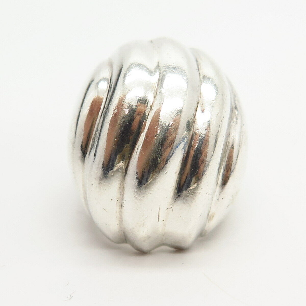 925 Sterling Silver Vintage Mexico Ribbed Design Wide Ring Size 8