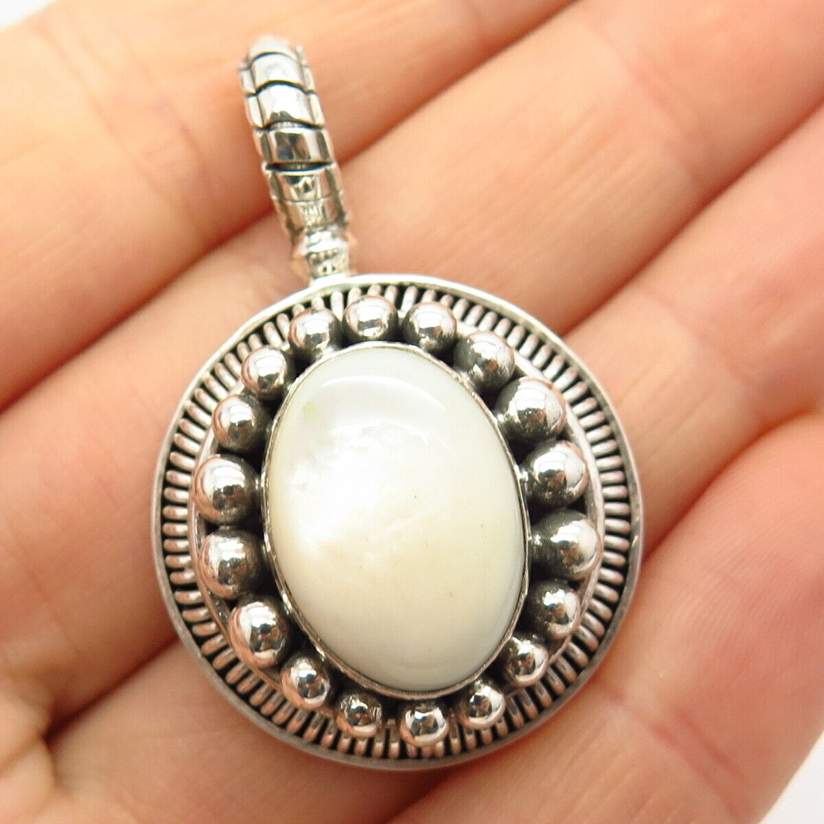 925 Sterling Silver Suarti Bali Real Mother-of-Pearl Beaded Pendant