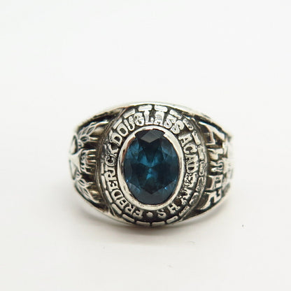 925 Sterling Silver Blue Topaz Gemstone Frederick Douglass Academy Ring Size 6.5