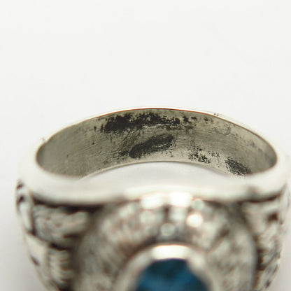 925 Sterling Silver Blue Topaz Gemstone Frederick Douglass Academy Ring Size 6.5