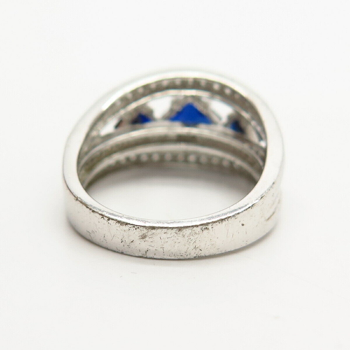 925 Sterling Silver White & Blue C Z Ring Size 6