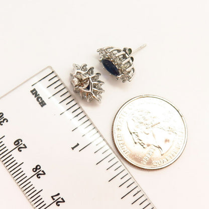 925 Sterling Silver White & Blue C Z Stud Earrings