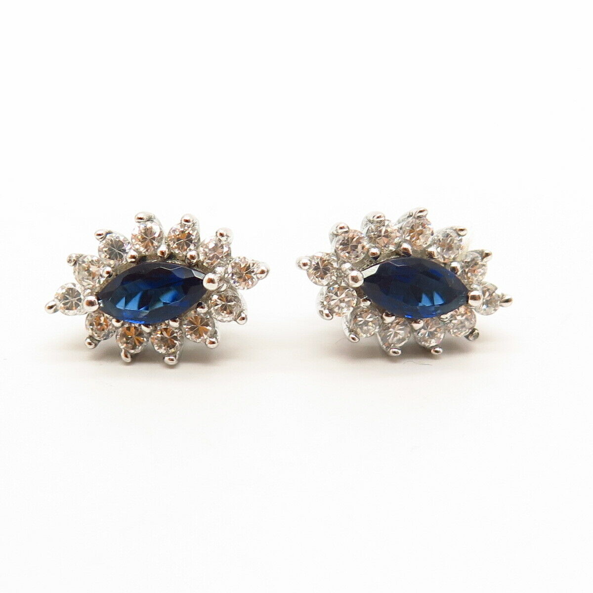 925 Sterling Silver White & Blue C Z Stud Earrings