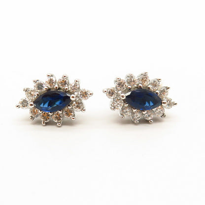 925 Sterling Silver White & Blue C Z Stud Earrings