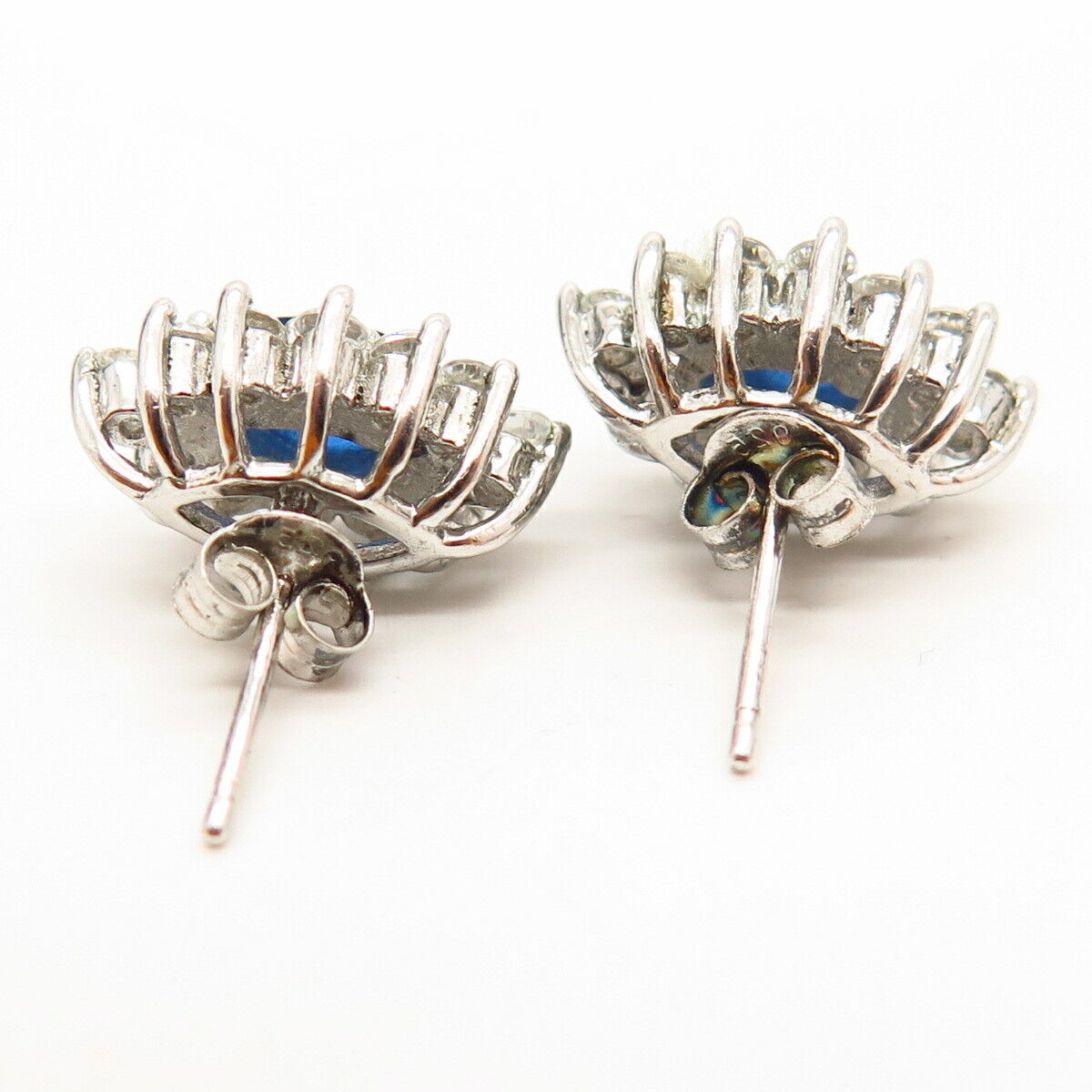 925 Sterling Silver White & Blue C Z Stud Earrings