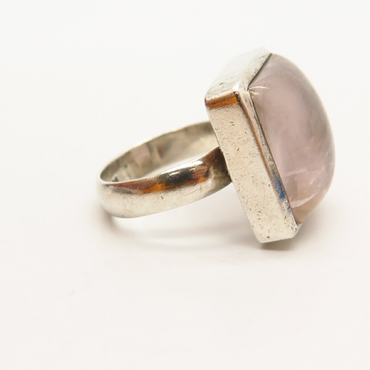 925 Sterling Silver Real Rose Quartz Wide Ring Size 5 3/4