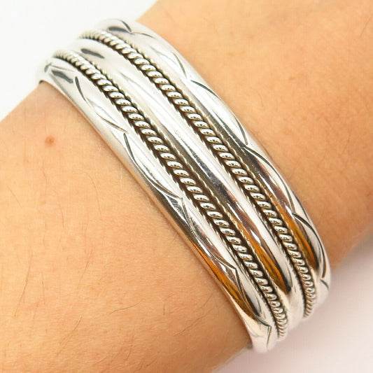 925 Sterling Silver Vintage Twisted Rope Tribal Design Cuff Bracelet 6 1/4"