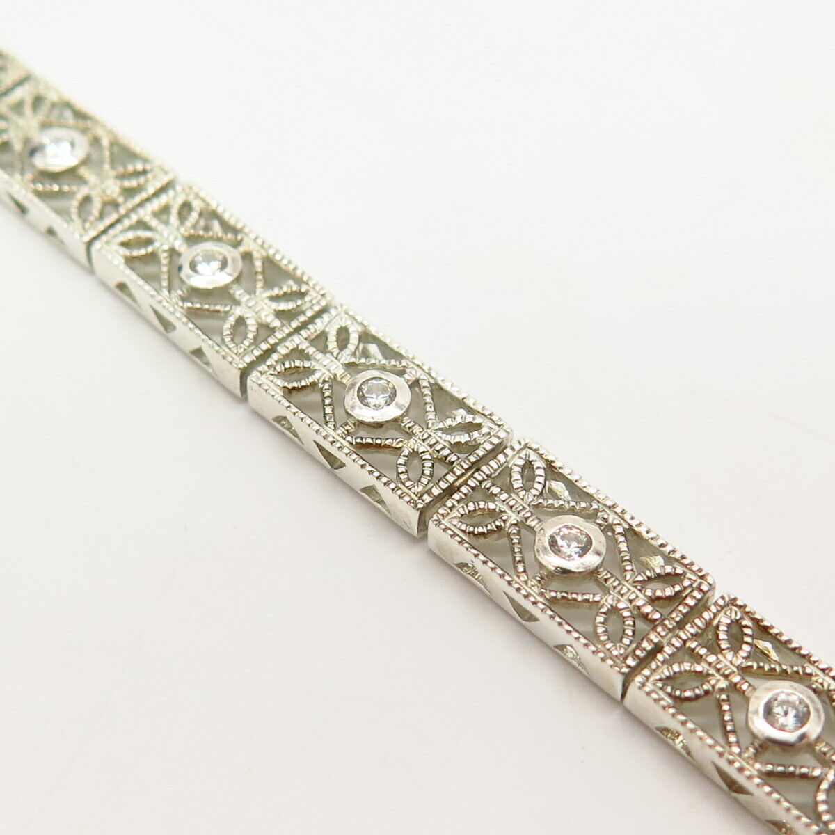 925 Sterling Silver C Z Ornate Design Link Bracelet 6 3/4"