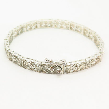 925 Sterling Silver C Z Ornate Design Link Bracelet 6 3/4"