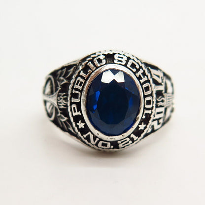 925 Sterling Silver Blue C Z "Public School No.21" Ring Size 10.5