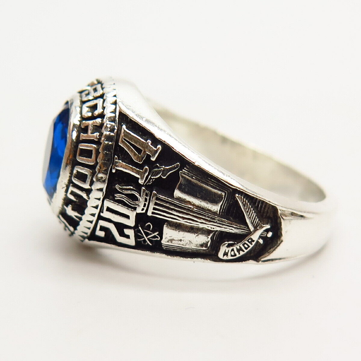 925 Sterling Silver Blue C Z "Public School No.21" Ring Size 10.5