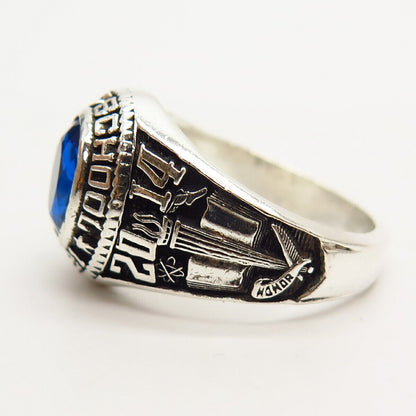 925 Sterling Silver Blue C Z "Public School No.21" Ring Size 10.5