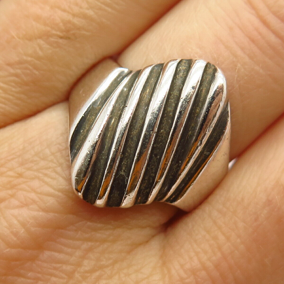 925 Sterling Silver Vintage Mexico Striped Design Ring Size 9 1/4