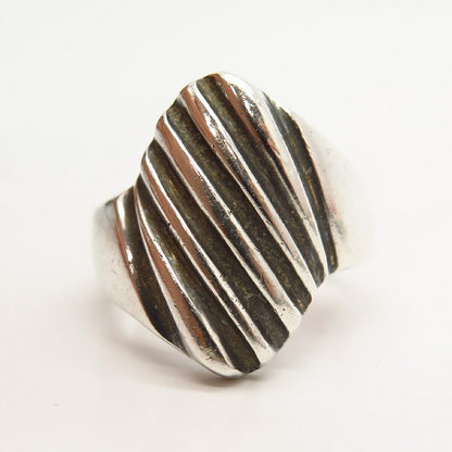 925 Sterling Silver Vintage Mexico Striped Design Ring Size 9 1/4