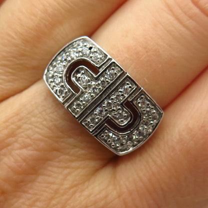 925 Sterling Silver C Z Monogram Design Signet Ring Size 7 3/4