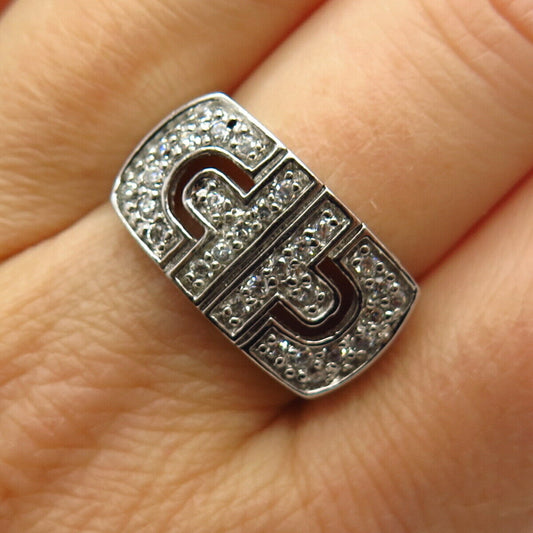 925 Sterling Silver C Z Monogram Design Signet Ring Size 7 3/4