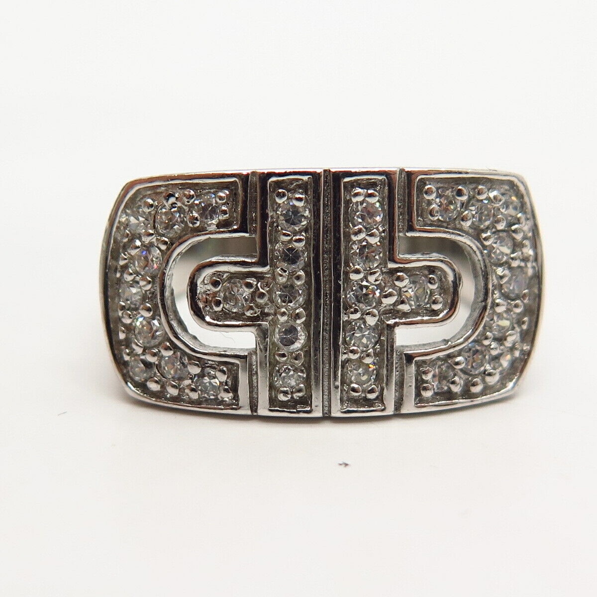 925 Sterling Silver C Z Monogram Design Signet Ring Size 7 3/4