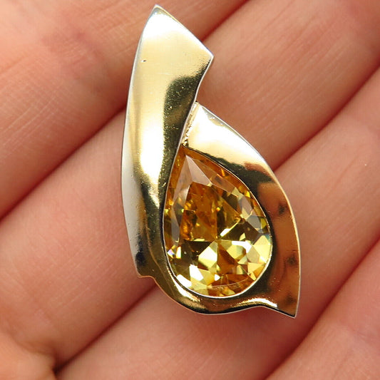 925 Sterling Silver Gold Plated Citrine-Tone C Z Teardrop Design Slide Pendant