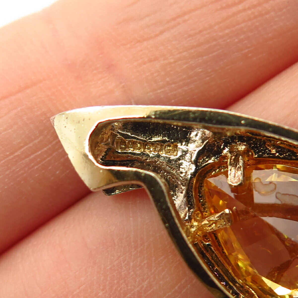 925 Sterling Silver Gold Plated Citrine-Tone C Z Teardrop Design Slide Pendant