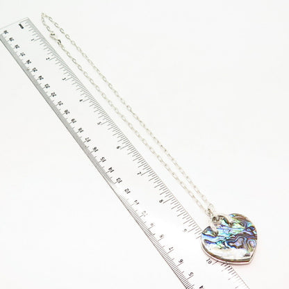 925 Sterling Silver Real Abalone & C Z Heart Pendant Chain Necklace 17"