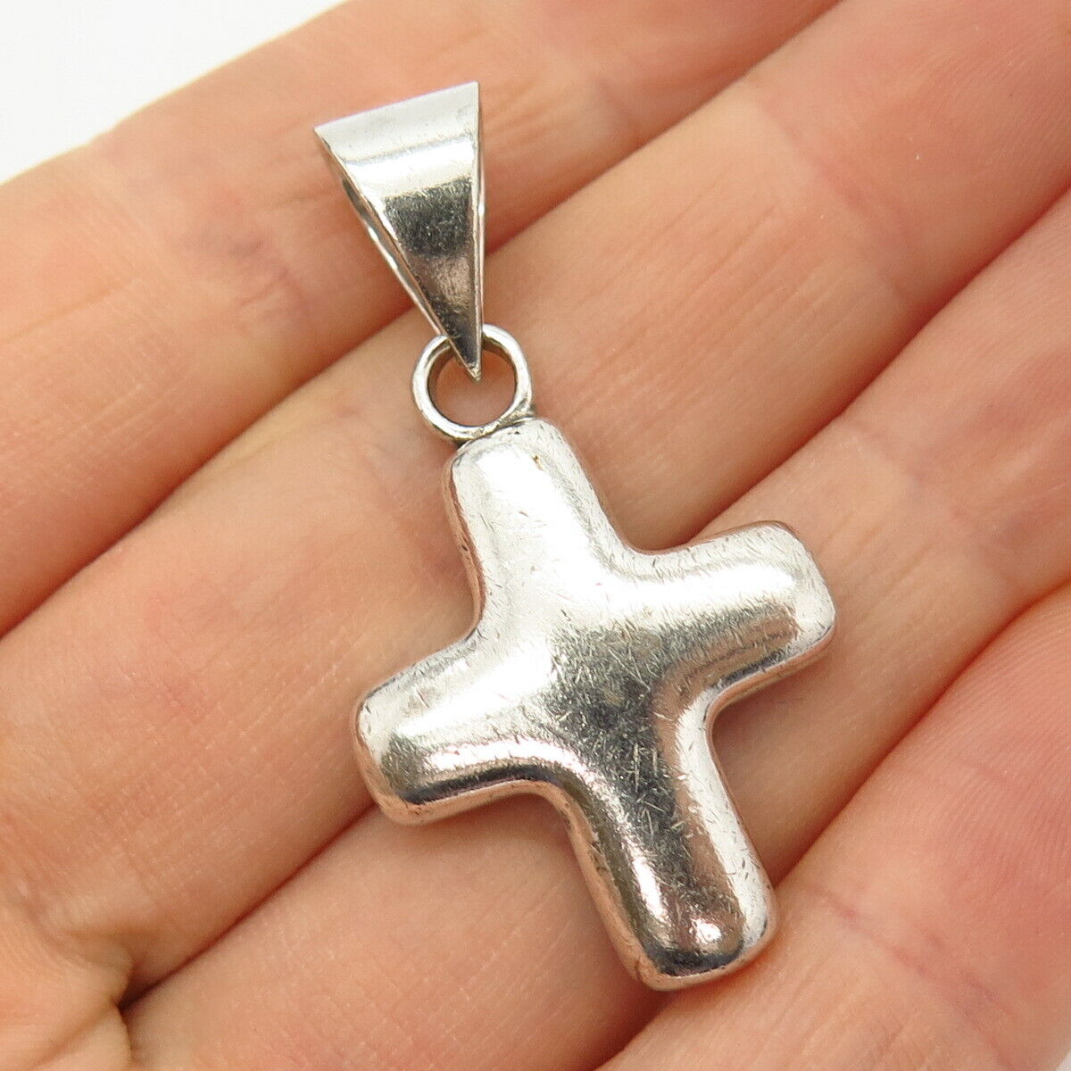 925 Sterling Silver Puffy Cross Hollow Pendant