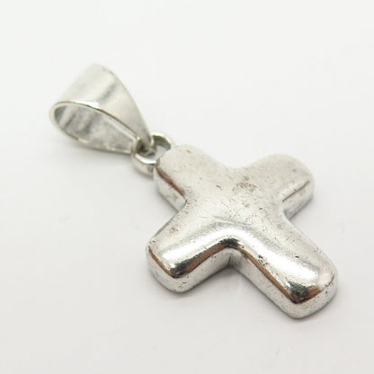 925 Sterling Silver Puffy Cross Hollow Pendant