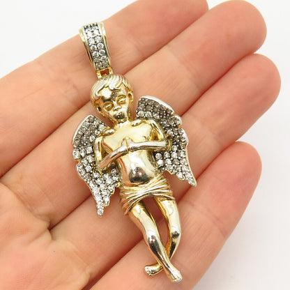 925 Sterling Silver Gold Plated C Z Angel Design Pendant