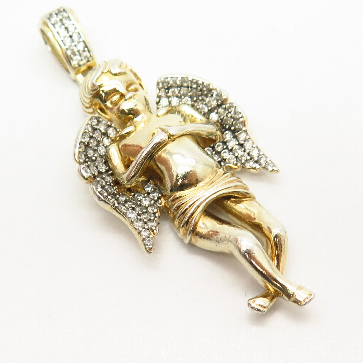 925 Sterling Silver Gold Plated C Z Angel Design Pendant