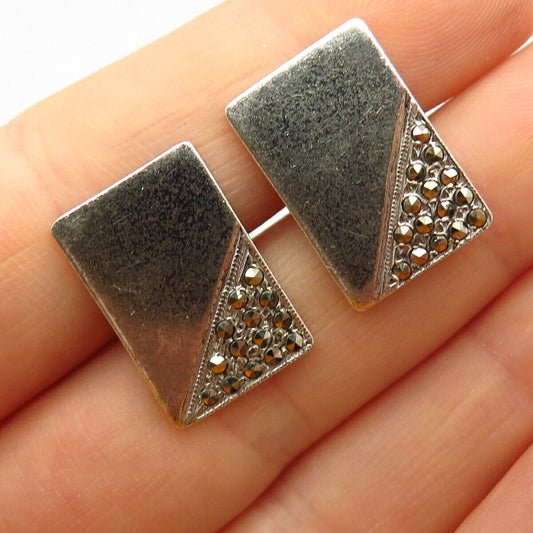 925 Sterling Silver Vintage Real Marcasite Gemstone Men's Cufflinks