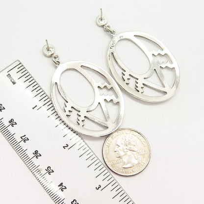 925 Sterling Silver Vintage Mexico Bolt Lightning Design Oval Earrings