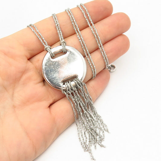 925 Sterling Silver Disc & Tassel Chain Necklace 18"