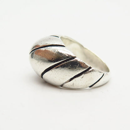 925 Sterling Silver Solid Domed Striped Design Ring Size 5 3/4