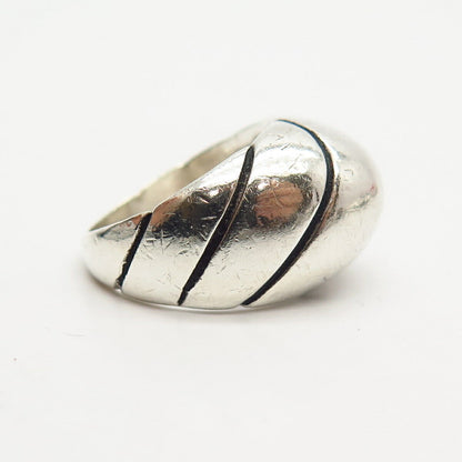 925 Sterling Silver Solid Domed Striped Design Ring Size 5 3/4