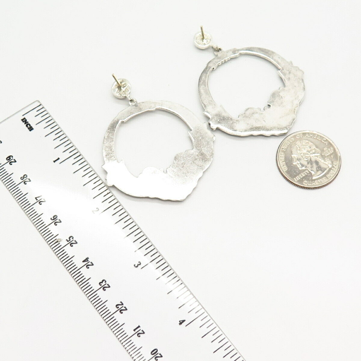 925 Sterling Silver Vintage Mexico Swirl Large Dangling Hoop Earrings