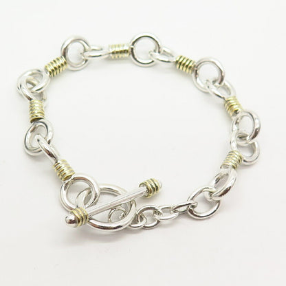 925 Sterling Silver 2-Tone Wire Wrapped Design Fancy Link Bracelet 6.5"