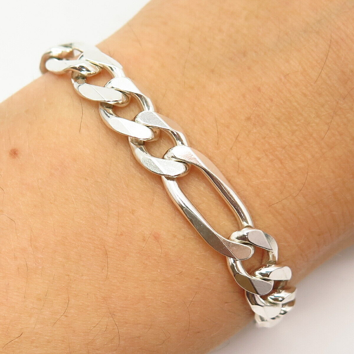 925 Sterling Silver Italy Figaro Link Bracelet 7.5"