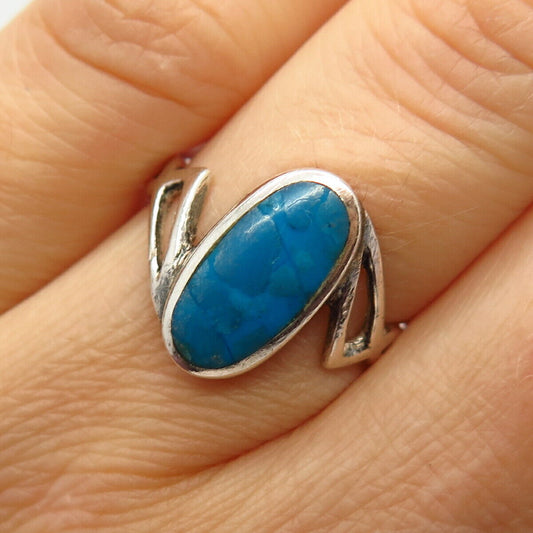 925 Sterling Silver Faux Turquoise Signet Ring Size 6.5