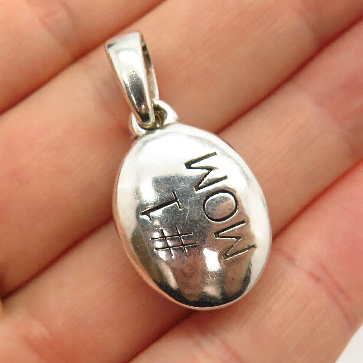 925 Sterling Silver "#1 Mom" Oval Shape Pendant