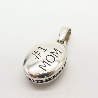 925 Sterling Silver "#1 Mom" Oval Shape Pendant