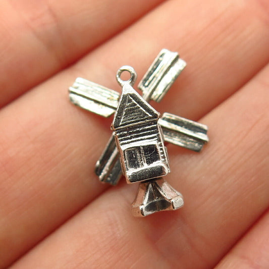 925 Sterling Silver Vintage Windmill Design Charm Pendant