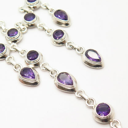 925 Sterling Silver Real Amethyst Gemstone Dangling Necklace 16"