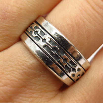 925 Sterling Silver Geometric Pattern Rotating Band Ring Size 9 1/4