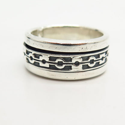 925 Sterling Silver Geometric Pattern Rotating Band Ring Size 9 1/4