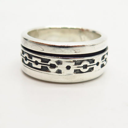 925 Sterling Silver Geometric Pattern Rotating Band Ring Size 9 1/4