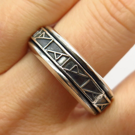 925 Sterling Silver Geometric Pattern Rotating Men's Band Ring Size 13