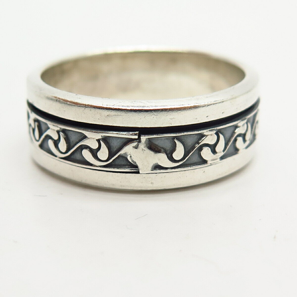 925 Sterling Vintage Mexico Swirl Design Rotating Men's Band Ring Size 14.5