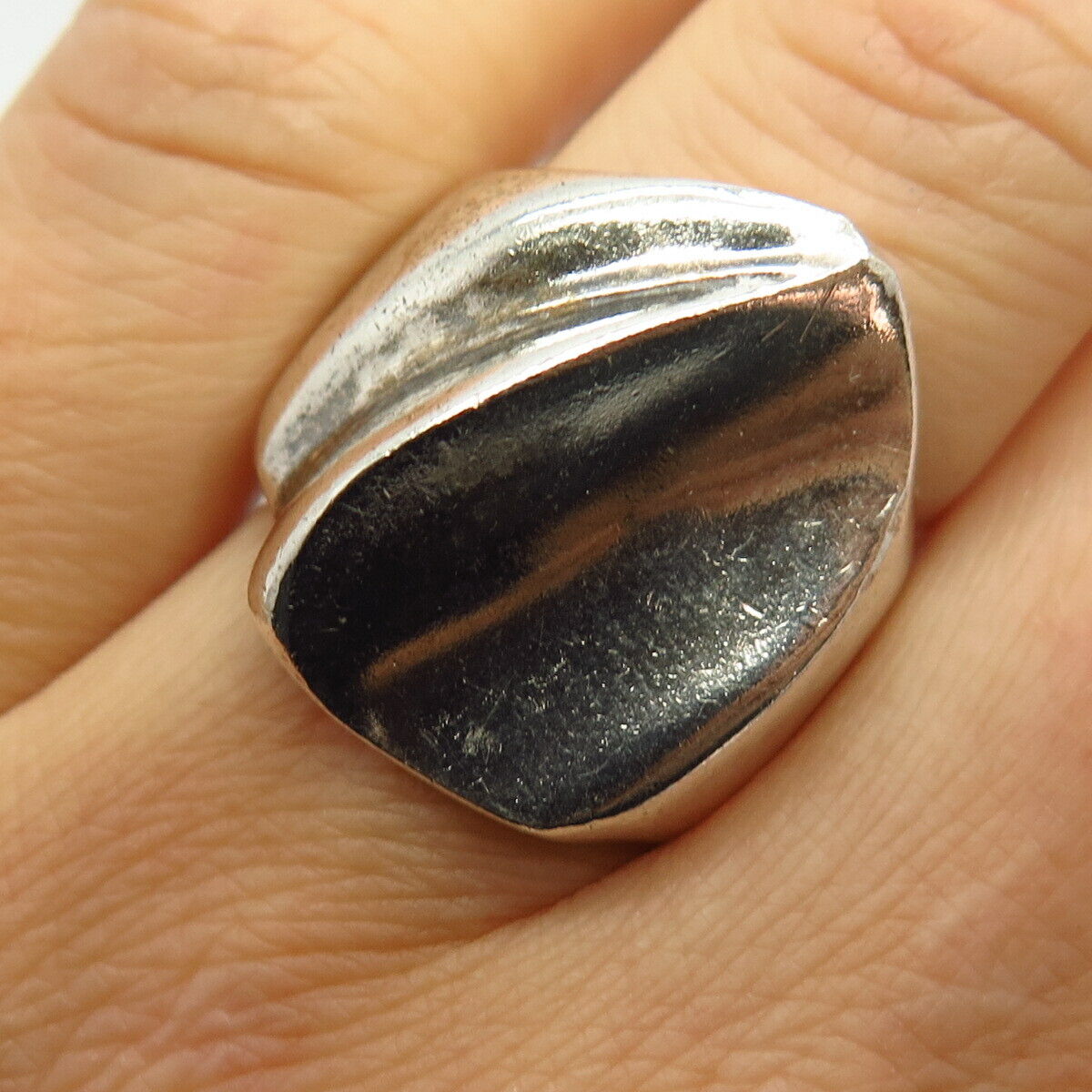 925 Sterling Silver Vintage Mexico Modernist Design Wide Ring Size 7 1/4