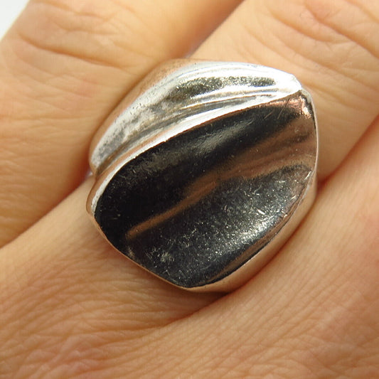 925 Sterling Silver Vintage Mexico Modernist Design Wide Ring Size 7 1/4