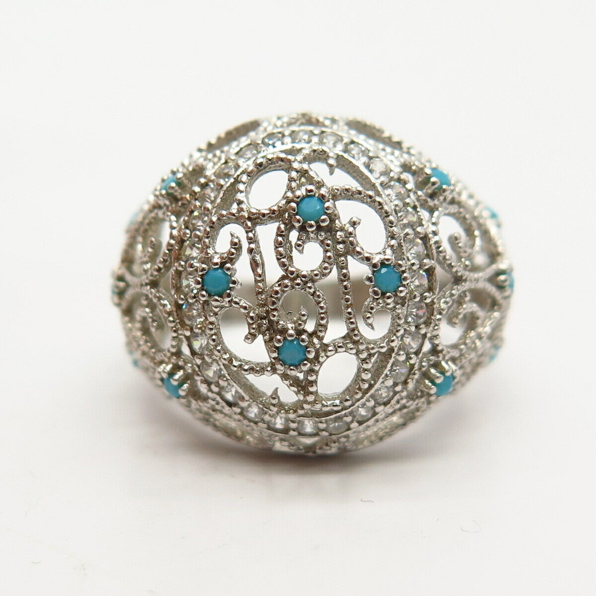 925 Sterling Silver Aquamarine-Tone C Z Ring Size 7.5